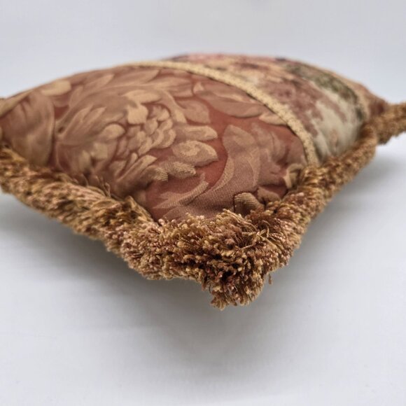 Vintage Aubusson style Tapestry Floral Rectangular Throw Pillow with Gold Fringe - Picture 10 of 11